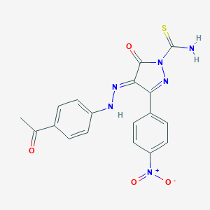 molecular formula C18H14N6O4S B323949 (4E)-4-[(4-acetylphenyl)hydrazinylidene]-3-(4-nitrophenyl)-5-oxopyrazole-1-carbothioamide 
