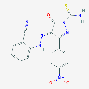 molecular formula C17H11N7O3S B323950 (4E)-4-[(2-cyanophenyl)hydrazinylidene]-3-(4-nitrophenyl)-5-oxopyrazole-1-carbothioamide 