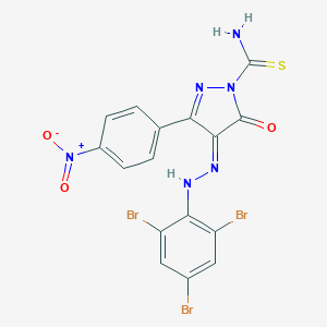 molecular formula C16H9Br3N6O3S B323951 (4E)-3-(4-nitrophenyl)-5-oxo-4-[(2,4,6-tribromophenyl)hydrazinylidene]pyrazole-1-carbothioamide 