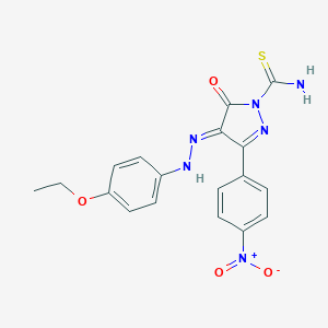molecular formula C18H16N6O4S B323953 (4E)-4-[(4-ethoxyphenyl)hydrazinylidene]-3-(4-nitrophenyl)-5-oxopyrazole-1-carbothioamide 