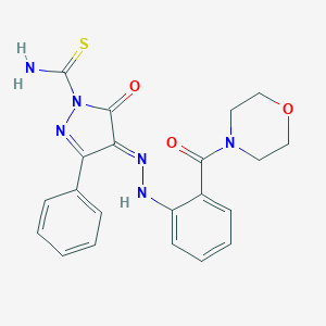(4E)-4-[[2-(morpholine-4-carbonyl)phenyl]hydrazinylidene]-5-oxo-3-phenylpyrazole-1-carbothioamide
