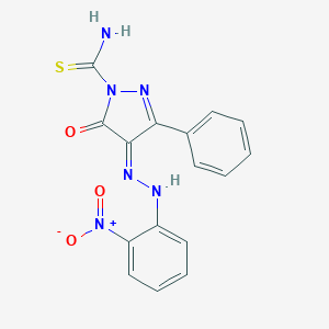molecular formula C16H12N6O3S B323956 (4E)-4-[(2-nitrophenyl)hydrazinylidene]-5-oxo-3-phenylpyrazole-1-carbothioamide 