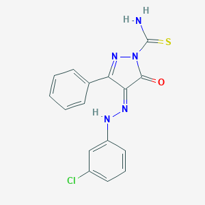 (4E)-4-[(3-chlorophenyl)hydrazinylidene]-5-oxo-3-phenylpyrazole-1-carbothioamide