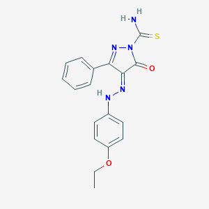 molecular formula C18H17N5O2S B323959 (4E)-4-[(4-ethoxyphenyl)hydrazinylidene]-5-oxo-3-phenylpyrazole-1-carbothioamide 