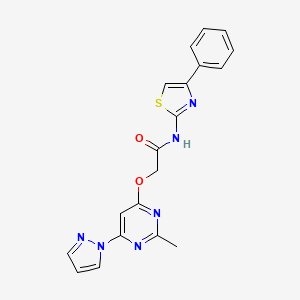 molecular formula C19H16N6O2S B3239664 2-((2-methyl-6-(1H-pyrazol-1-yl)pyrimidin-4-yl)oxy)-N-(4-phenylthiazol-2-yl)acetamide CAS No. 1421454-19-4