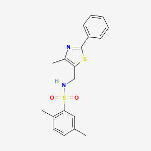 molecular formula C19H20N2O2S2 B3239675 2,5-dimethyl-N-((4-methyl-2-phenylthiazol-5-yl)methyl)benzenesulfonamide CAS No. 1421464-81-4