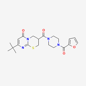 molecular formula C21H26N4O4S B3239678 8-(tert-butyl)-3-(4-(furan-2-carbonyl)piperazine-1-carbonyl)-3,4-dihydropyrimido[2,1-b][1,3]thiazin-6(2H)-one CAS No. 1421465-41-9