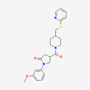 molecular formula C23H27N3O3S B3239693 1-(3-Methoxyphenyl)-4-(4-((pyridin-2-ylthio)methyl)piperidine-1-carbonyl)pyrrolidin-2-one CAS No. 1421499-04-8