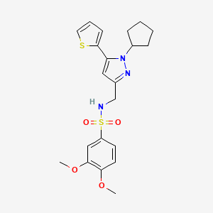 molecular formula C21H25N3O4S2 B3239711 N-((1-cyclopentyl-5-(thiophen-2-yl)-1H-pyrazol-3-yl)methyl)-3,4-dimethoxybenzenesulfonamide CAS No. 1421501-02-1
