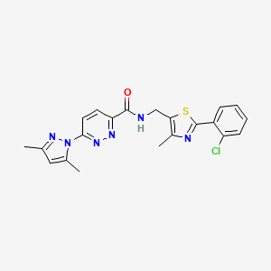 molecular formula C21H19ClN6OS B3239721 N-((2-(2-chlorophenyl)-4-methylthiazol-5-yl)methyl)-6-(3,5-dimethyl-1H-pyrazol-1-yl)pyridazine-3-carboxamide CAS No. 1421509-56-9