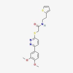 molecular formula C20H21N3O3S2 B3240208 2-((6-(3,4-dimethoxyphenyl)pyridazin-3-yl)thio)-N-(2-(thiophen-2-yl)ethyl)acetamide CAS No. 1428350-32-6