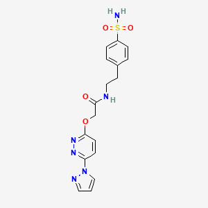 molecular formula C17H18N6O4S B3240215 2-((6-(1H-pyrazol-1-yl)pyridazin-3-yl)oxy)-N-(4-sulfamoylphenethyl)acetamide CAS No. 1428375-90-9