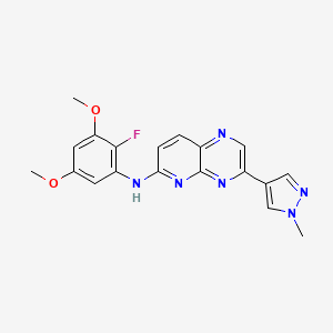 molecular formula C19H17FN6O2 B3240280 N-(2-Fluoro-3,5-dimethoxyphenyl)-3-(1-methyl-1H-pyrazol-4-yl)pyrido[2,3-b]pyrazin-6-amine CAS No. 1431873-03-8