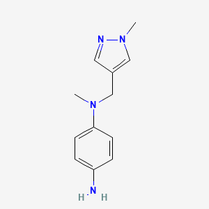 molecular formula C12H16N4 B3240318 N-methyl-N-[(1-methyl-1H-pyrazol-4-yl)methyl]benzene-1,4-diamine CAS No. 1431967-95-1