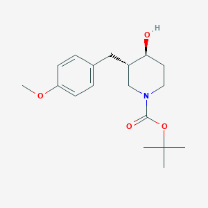 molecular formula C18H27NO4 B3240742 trans-tert-Butyl 4-hydroxy-3-(4-methoxybenzyl)piperidine-1-carboxylate CAS No. 1445951-86-9