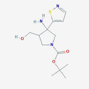 molecular formula C13H21N3O3S B3241417 tert-Butyl 3-amino-4-(hydroxymethyl)-3-isothiazol-5-yl-pyrrolidine-1-carboxylate CAS No. 1463484-93-6