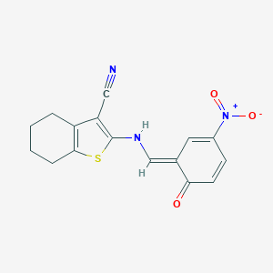 molecular formula C16H13N3O3S B324179 2-[[(E)-(3-nitro-6-oxocyclohexa-2,4-dien-1-ylidene)methyl]amino]-4,5,6,7-tetrahydro-1-benzothiophene-3-carbonitrile 