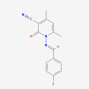 molecular formula C15H12FN3O B324195 1-{[(1E)-(4-fluorophenyl)methylene]amino}-4,6-dimethyl-2-oxo-1,2-dihydropyridine-3-carbonitrile 