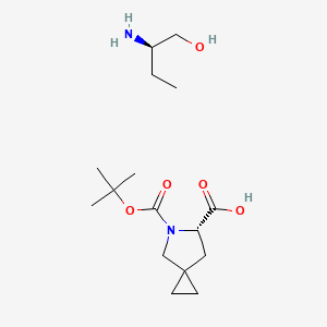 molecular formula C16H30N2O5 B3242037 5-Azaspiro[2.4]heptane-5,6-dicarboxylic acid, 5-(1,1-dimethylethyl) ester, (6S)-, compd. with (2R)-2-amino-1-butanol (1:1) CAS No. 1499193-54-2