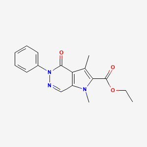 molecular formula C17H17N3O3 B3242229 Ethyl 1,3-dimethyl-4-oxo-5-phenyl-4,5-dihydro-1H-pyrrolo[2,3-d]pyridazine-2-carboxylate CAS No. 150582-31-3