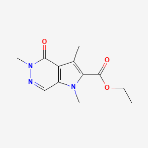 molecular formula C12H15N3O3 B3242237 Ethyl 1,3,5-trimethyl-4-oxo-4,5-dihydro-1H-pyrrolo[2,3-d]pyridazine-2-carboxylate CAS No. 150582-32-4