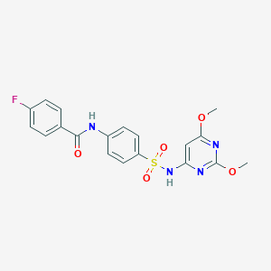molecular formula C19H17FN4O5S B324263 N-(4-{[(2,6-dimethoxy-4-pyrimidinyl)amino]sulfonyl}phenyl)-4-fluorobenzamide 