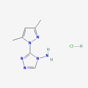 molecular formula C7H11ClN6 B3243461 3-(3,5-dimethyl-1H-pyrazol-1-yl)-4H-1,2,4-triazol-4-amine hydrochloride CAS No. 1573547-24-6