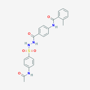 molecular formula C23H22N4O5S B324349 N-{4-[(2-{[4-(acetylamino)phenyl]sulfonyl}hydrazinyl)carbonyl]phenyl}-2-methylbenzamide 