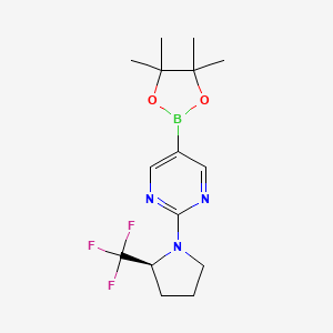 molecular formula C15H21BF3N3O2 B3244448 (S)-5-(4,4,5,5-tetramethyl-1,3,2-dioxaborolan-2-yl)-2-(2-(trifluoromethyl)pyrrolidin-1-yl)pyrimidine CAS No. 1620136-61-9