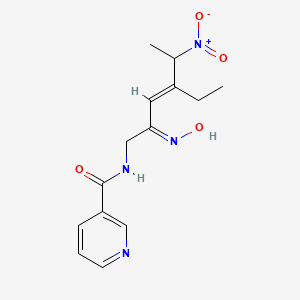 molecular formula C14H18N4O4 B3244693 N-[(E,2E)-4-ethyl-2-hydroxyimino-5-nitrohex-3-enyl]pyridine-3-carboxamide CAS No. 163180-50-5
