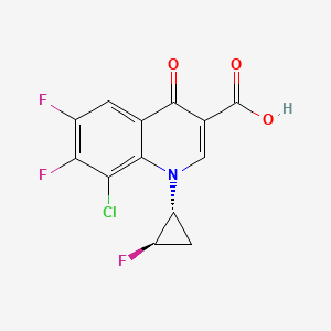 molecular formula C13H7ClF3NO3 B3245233 3-Quinolinecarboxylic acid, 8-chloro-6,7-difluoro-1-(2-fluorocyclopropyl)-1,4-dihydro-4-oxo-, (1R-trans)-(9CI) CAS No. 167073-14-5