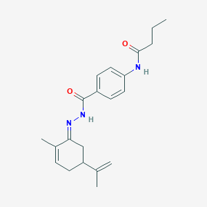 molecular formula C21H27N3O2 B324525 N-(4-{[2-(5-isopropenyl-2-methyl-2-cyclohexen-1-ylidene)hydrazino]carbonyl}phenyl)butanamide 