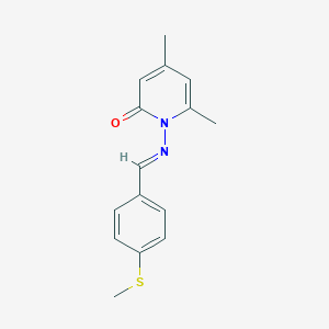 molecular formula C15H16N2OS B324541 4,6-dimethyl-1-({(E)-[4-(methylsulfanyl)phenyl]methylidene}amino)pyridin-2(1H)-one 