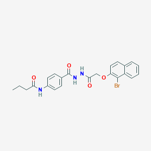 molecular formula C23H22BrN3O4 B324544 N-{4-[(2-{[(1-bromo-2-naphthyl)oxy]acetyl}hydrazino)carbonyl]phenyl}butanamide 