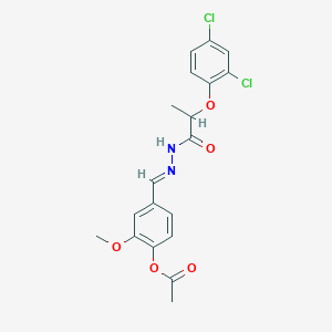 molecular formula C19H18Cl2N2O5 B324556 4-[(E)-{2-[2-(2,4-dichlorophenoxy)propanoyl]hydrazinylidene}methyl]-2-methoxyphenyl acetate 