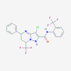 molecular formula C21H15ClF6N4O B324569 3-chloro-5-phenyl-7-(trifluoromethyl)-N-[2-(trifluoromethyl)phenyl]-1,5,6,7-tetrahydropyrazolo[1,5-a]pyrimidine-2-carboxamide 