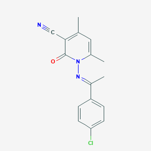 molecular formula C16H14ClN3O B324570 1-{[(1E)-1-(4-chlorophenyl)ethylidene]amino}-4,6-dimethyl-2-oxo-1,2-dihydropyridine-3-carbonitrile 