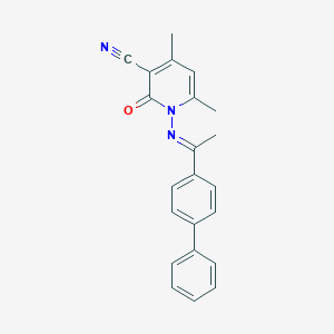molecular formula C22H19N3O B324571 1-{[(1E)-1-(biphenyl-4-yl)ethylidene]amino}-4,6-dimethyl-2-oxo-1,2-dihydropyridine-3-carbonitrile 