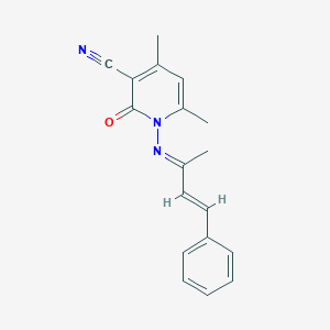 molecular formula C18H17N3O B324574 4,6-Dimethyl-1-[(1-methyl-3-phenyl-2-propenylidene)amino]-2-oxo-1,2-dihydro-3-pyridinecarbonitrile 