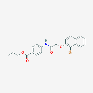 molecular formula C22H20BrNO4 B324590 Propyl 4-({[(1-bromo-2-naphthyl)oxy]acetyl}amino)benzoate 