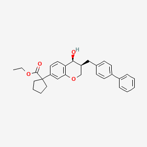 molecular formula C30H32O4 B3246640 Ethyl 1-((3s,4s)-3-([1,1'-biphenyl]-4-ylmethyl)-4-hydroxychroman-7-yl)cyclopentanecarboxylate CAS No. 179107-37-0