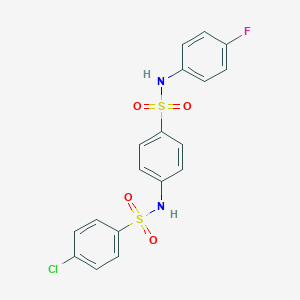 molecular formula C18H14ClFN2O4S2 B324691 4-chloro-N-{4-[(4-fluorophenyl)sulfamoyl]phenyl}benzenesulfonamide 