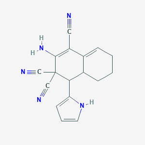 molecular formula C17H15N5 B324725 2-amino-4-(1H-pyrrol-2-yl)-4a,5,6,7-tetrahydro-1,3,3(4H)-naphthalenetricarbonitrile 