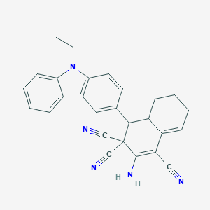 molecular formula C27H23N5 B324726 2-amino-4-(9-ethyl-9H-carbazol-3-yl)-4a,5,6,7-tetrahydronaphthalene-1,3,3(4H)-tricarbonitrile 