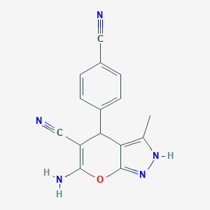 molecular formula C15H11N5O B324729 6-Amino-4-(4-cyanophenyl)-3-methyl-1,4-dihydropyrano[2,3-c]pyrazole-5-carbonitrile 
