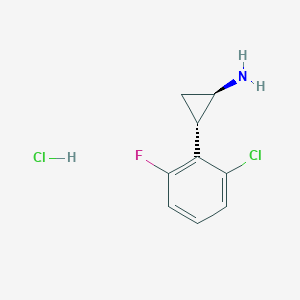 molecular formula C9H10Cl2FN B3247436 rac-(1R,2S)-2-(2-chloro-6-fluorophenyl)cyclopropan-1-amine hydrochloride, trans CAS No. 1820574-11-5