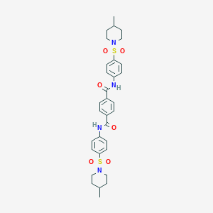 molecular formula C32H38N4O6S2 B324749 N,N'-bis{4-[(4-methyl-1-piperidinyl)sulfonyl]phenyl}terephthalamide 