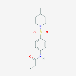 molecular formula C15H22N2O3S B324762 N-{4-[(4-methyl-1-piperidinyl)sulfonyl]phenyl}propanamide 