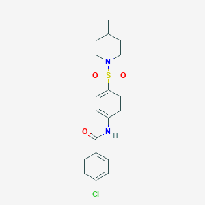 molecular formula C19H21ClN2O3S B324764 4-chloro-N-{4-[(4-methyl-1-piperidinyl)sulfonyl]phenyl}benzamide 