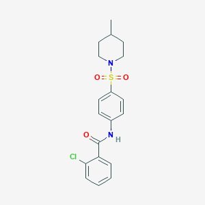 molecular formula C19H21ClN2O3S B324765 2-chloro-N-{4-[(4-methyl-1-piperidinyl)sulfonyl]phenyl}benzamide 